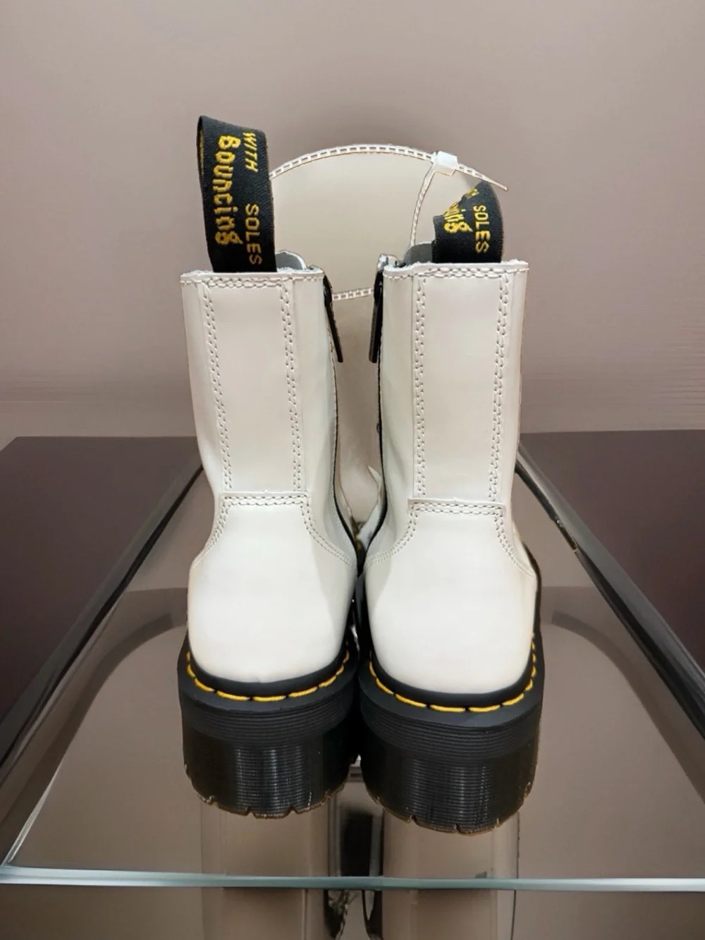 Dr. Martens Jadon Smooth White Leather Platform Combat Boots — W8 / M7 NWT